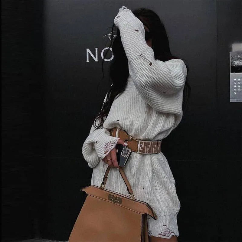 Toleet Fuzzy Torn Knitted Sweater Dress