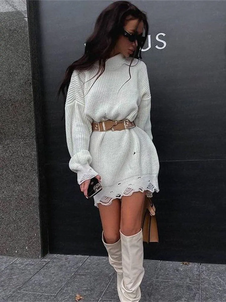 Toleet Fuzzy Torn Knitted Sweater Dress
