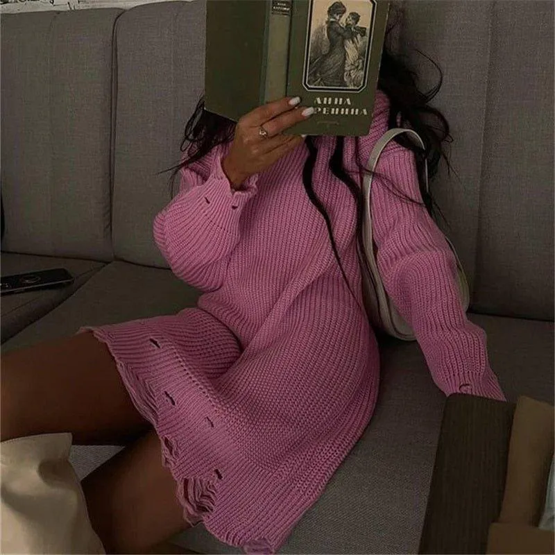 Toleet Fuzzy Torn Knitted Sweater Dress