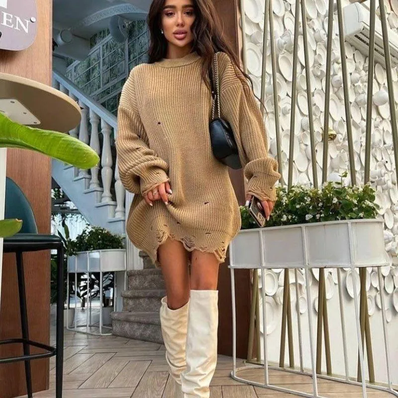 Toleet Fuzzy Torn Knitted Sweater Dress