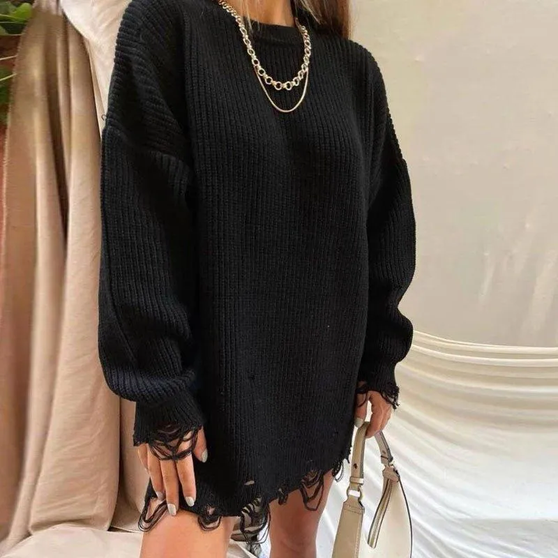 Toleet Fuzzy Torn Knitted Sweater Dress