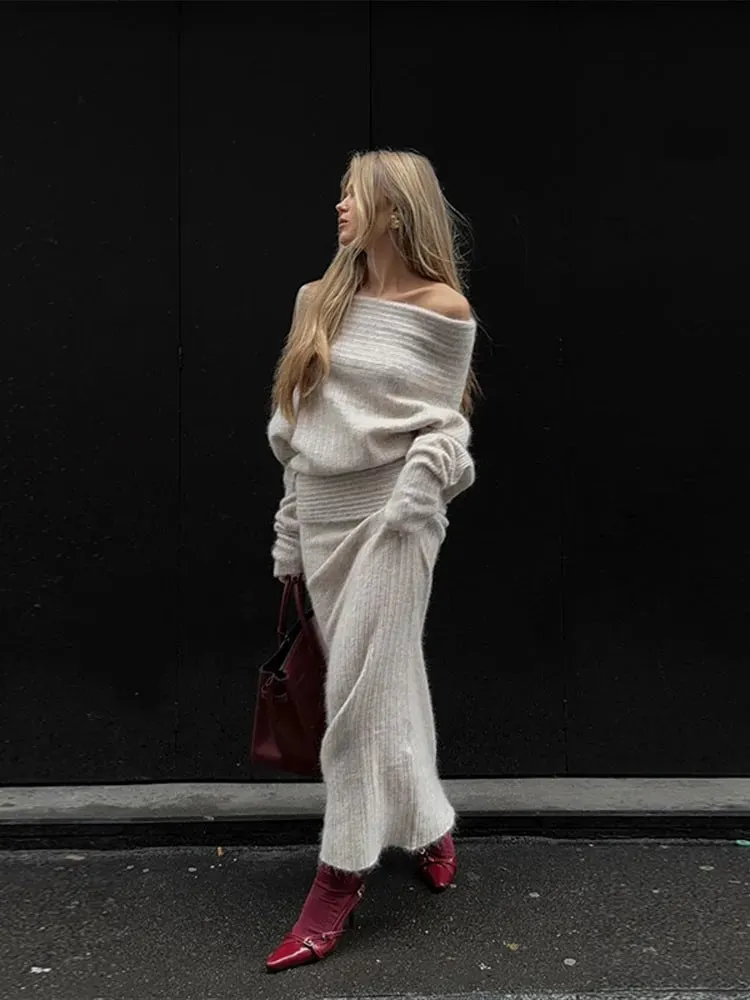 Two Piece Knitted Skirt Set