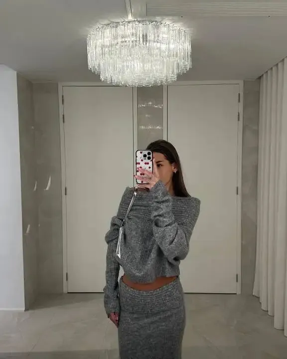 Two Piece Knitted Skirt Set