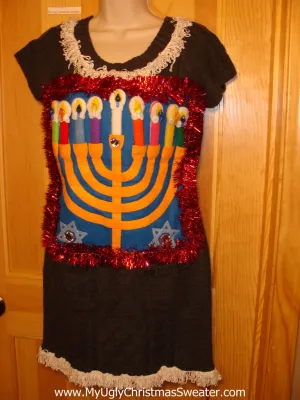 Ugly Christmas Sweater Party Hanukkah Sweater Dress (j196)