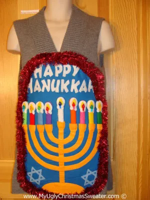 Ugly Christmas Sweater Party Hanukkah Sweater Dress Menorah (j276)