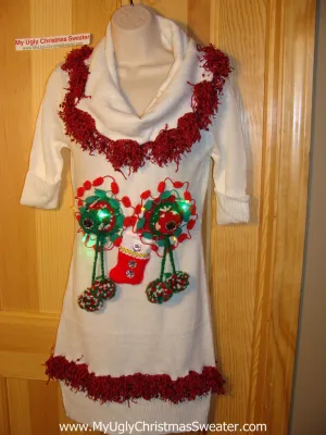 Ugly Christmas Sweater Party Tacky Dress Naughty Dangling 3D Decorations with Lights (d66)