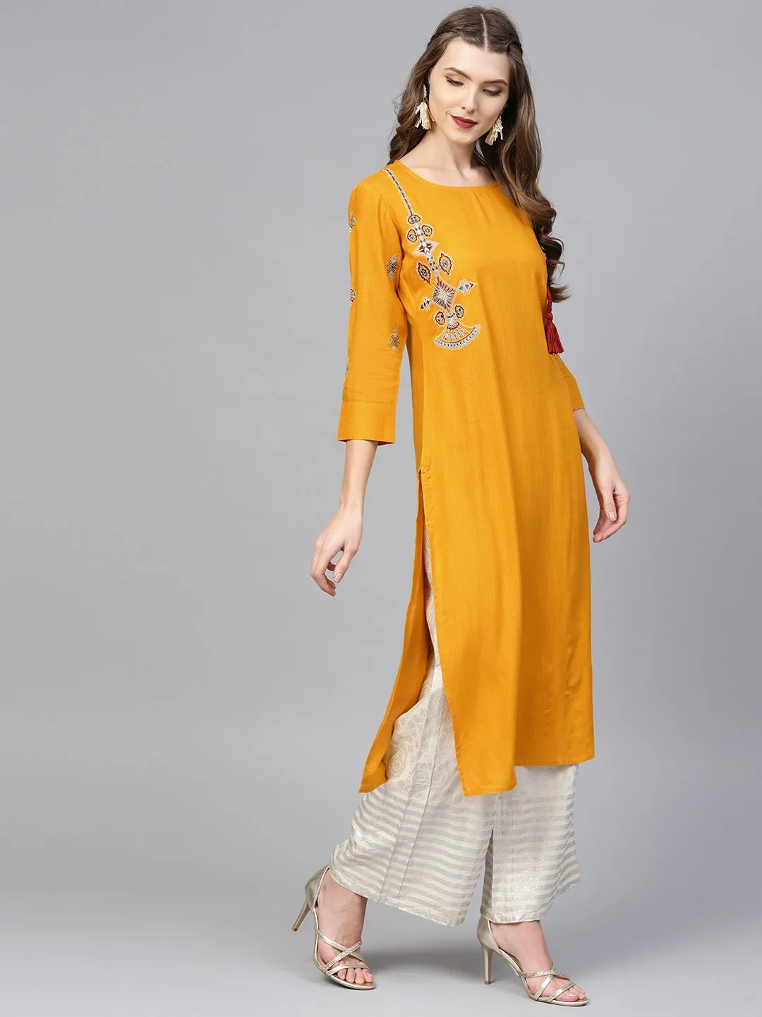 Women Mustard Yellow Solid Kurta