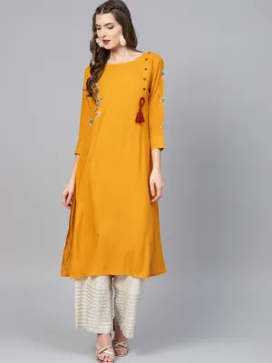 Women Mustard Yellow Solid Kurta
