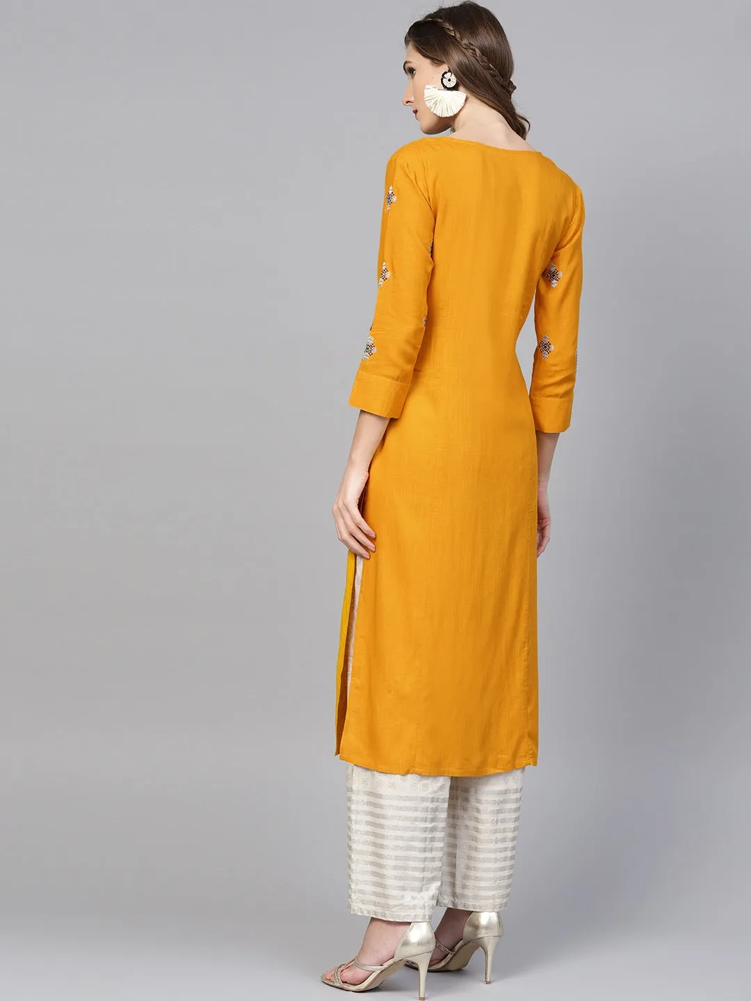 Women Mustard Yellow Solid Kurta