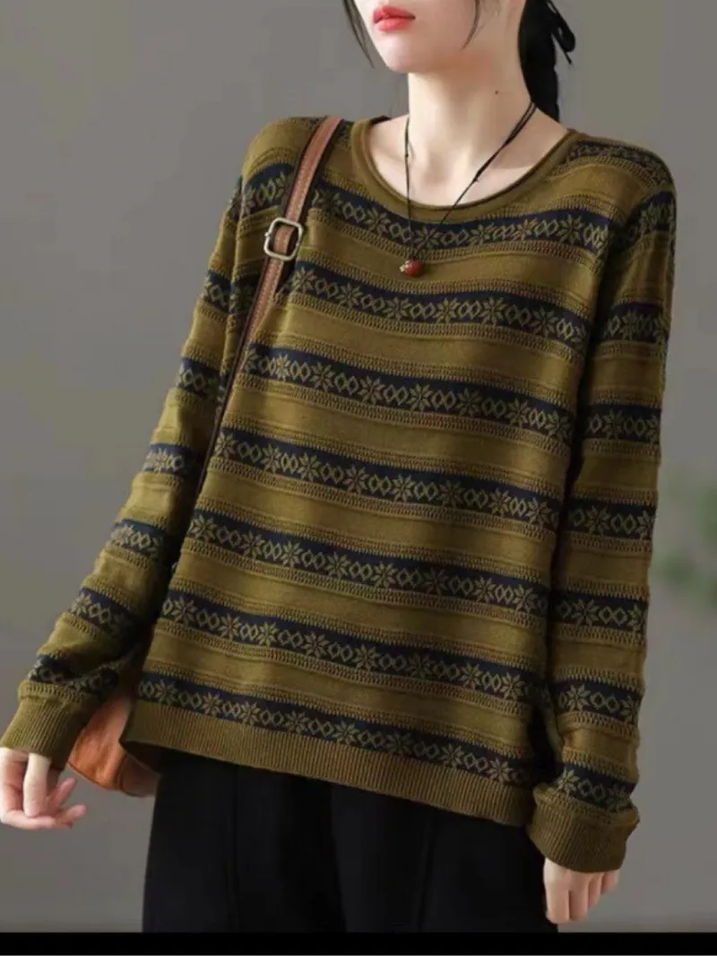 Women's Autumn Amore Stripes Loose Sweater